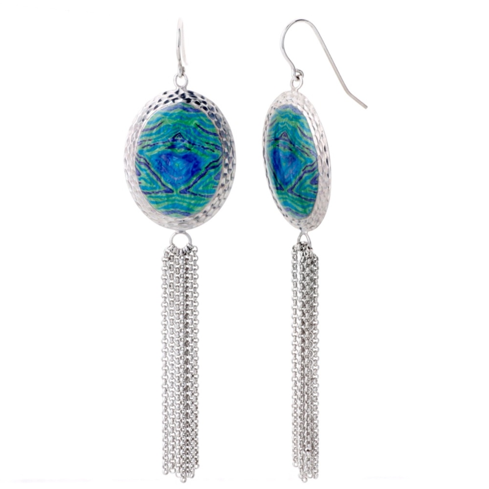 Green and Blue Drop & Dangle Tassel Earrings